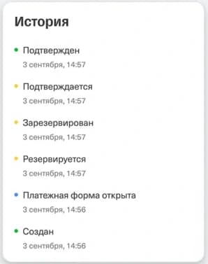 В истории интернет-эквайринга Т-Бизнеса раздельно показаны создание, открытие формы, резервирование и подтверждение.